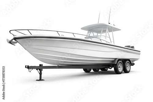 White boat on a trailer, 3D model