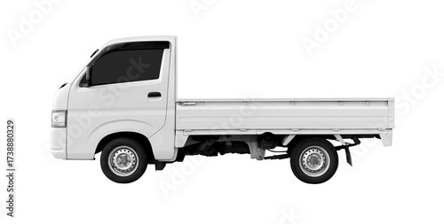 Obraz na płótnie Empty side view white 4 wheel delivery mini truck isolated on white background