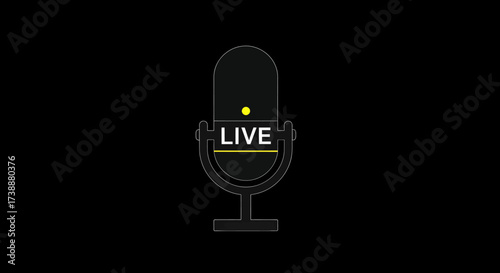 Live broadcast microphone icon with glowing indicator for streaming and podcasting on a black background.