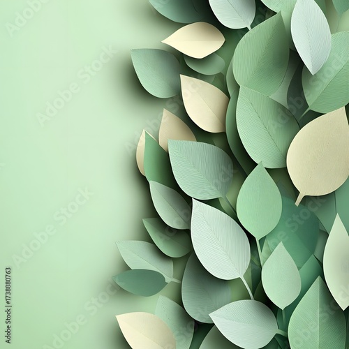 Elegant Papercut Green Leaves Nature Background