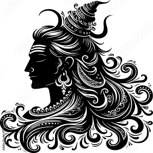 Lord Shiva Sitting Meditation Silhouette Spiritual Hindu Deity in Yoga Pose Vector Illustration