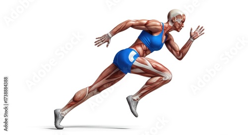 Anatomical Illustration of a Female Runner's Musculature in Motion