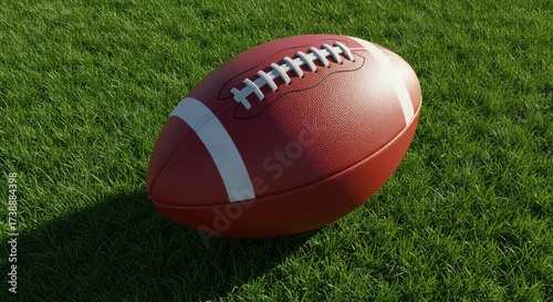 American Football Resting on Lush Green Grass Field