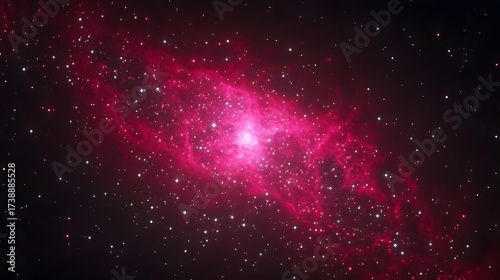 Breathtaking pink nebula with glowing stars and space dust background