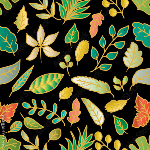 Seamless pattern with botanical leaf arrangement  Vector illustration.