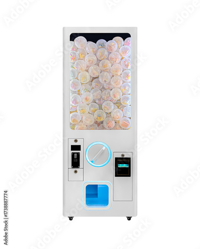 front view Blue Gashapon vending machine isolated on white background	