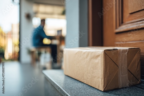 A box sitting on a counter in a kitchen