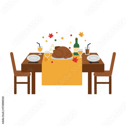 Family Dinner Thanksgiving Flat Design Full Color Vector Icon