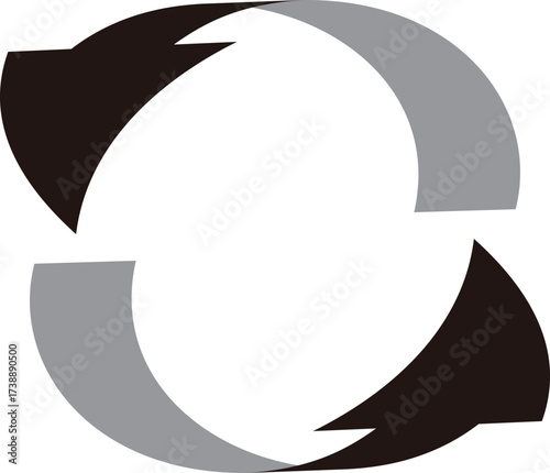 3D風の曲線の矢印、単体、黒
3D style curved arrow, single, black