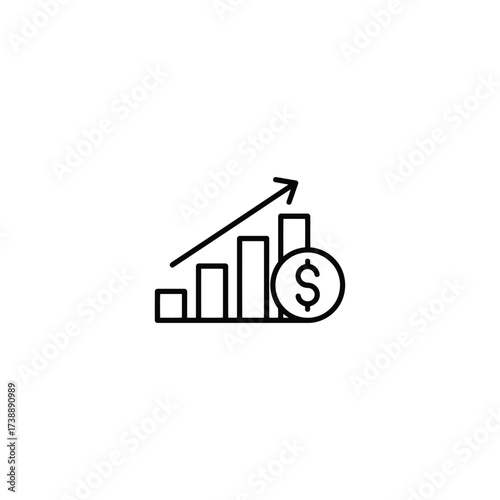 Financial Growth Chart with Ascending Arrow and Dollar Sign, Indicating Increased Investment and Economic Success