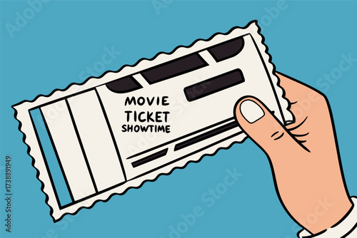 Minimalist Hand Holding Movie Ticket Illustration for Event Concepts