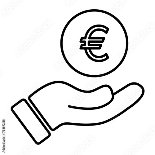 Hand Holding Euro Coin Outline Icon Finance, Currency, Payment Concept
