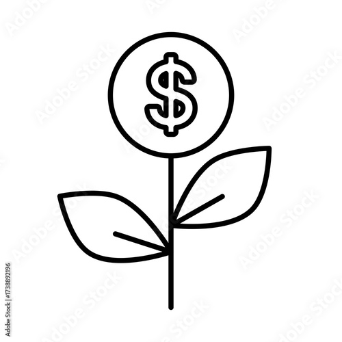 A minimalist icon depicting growth with dollar coins.