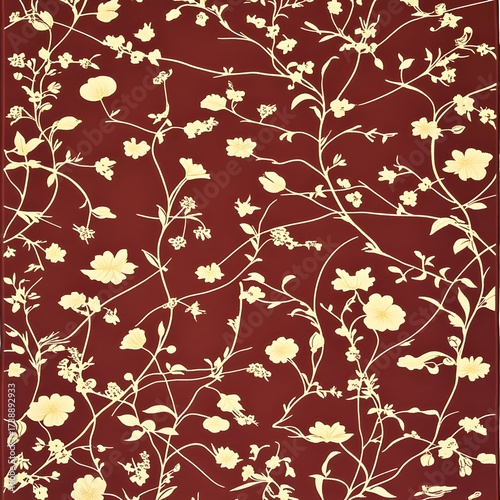 Elegant Maroon and Cream Floral Pattern Design Textile Fabric Background