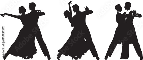 Silhouettes of Elegance: Dynamic silhouettes of graceful dancers, captured in moments of passionate tango and formal ball, evoke themes of romance and the rhythmic allure of movement.