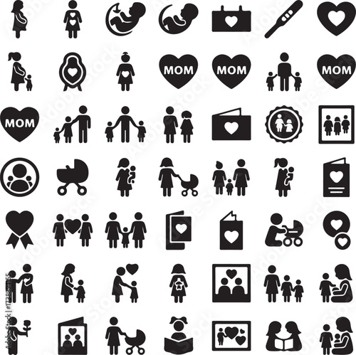 Parental Journey Silhouette Collection: A comprehensive array of silhouette illustrations depicting the journey of motherhood, parenthood, and the embrace of family.