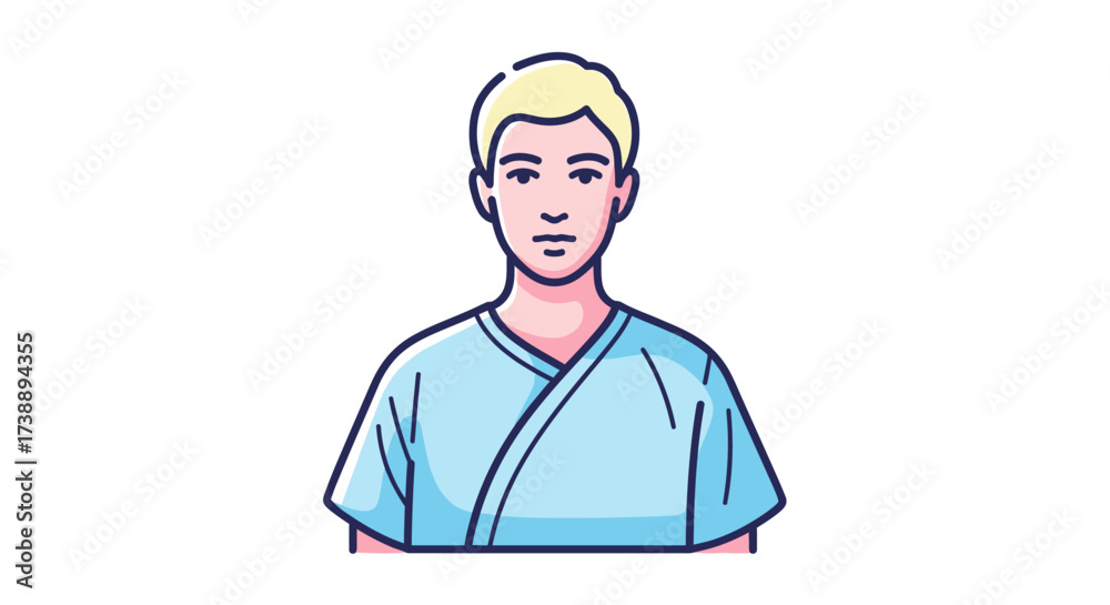 Fototapeta premium Cartoon style illustration of a young man with blond hair and a blue shirt isolated on a white