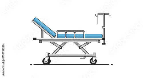 Clinical illustration depicting a modern hospital stretcher with adjustable features