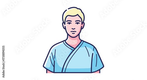 Cartoon style illustration of a young man with blond hair and a blue shirt isolated on a white