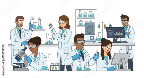 Diverse team conducting scientific research and experiments in a laboratory setting working