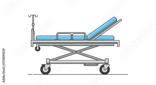 Illustration of a medical gurney with an adjustable backrest for patient transport