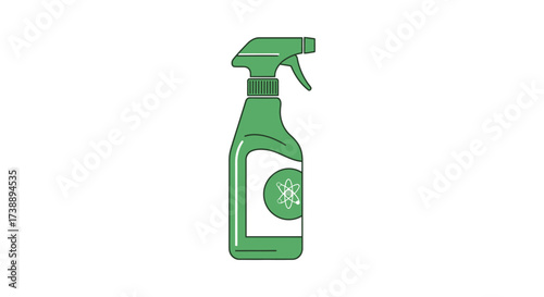Illustrated green spray bottle emphasizing eco-friendly cleaning supplies isolated on a white
