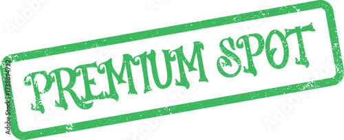 Green premium spot designation mark with distressed look on a white background