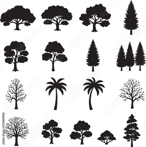 Diverse Tree Silhouettes: An assortment of tree silhouettes that invite you to embark on a visual journey. Each silhouette whispers tales of tranquility, presenting a natural and timeless design. 