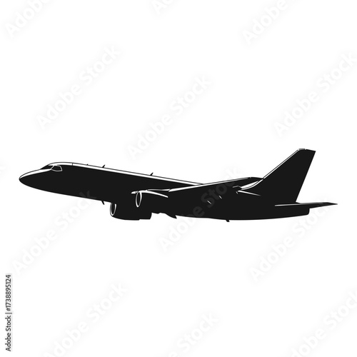 Monochromatic depiction showcasing an airborne jet aircraft against a blank background