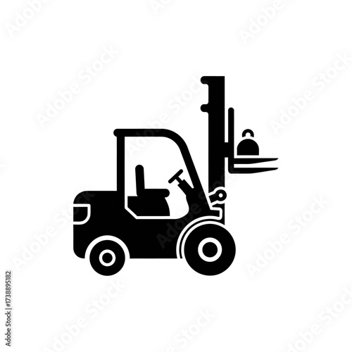 Silhouette of a forklift truck lifting heavy load, portraying industrial process efficiently