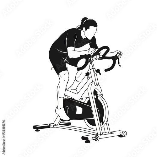 Silhouette figure indoor cycling vector artwork exercise wellness fitness training healthy activity