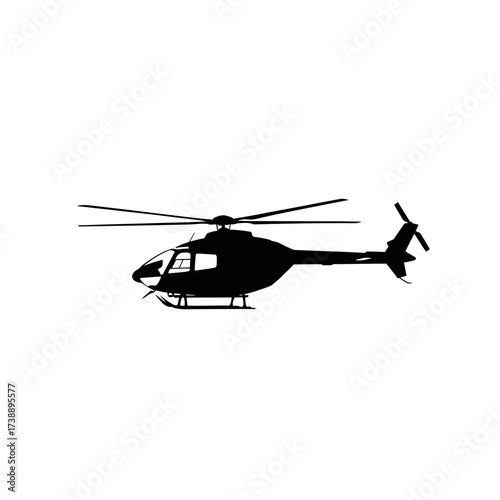 Sleek helicopter silhouette gliding gracefully against a pristine white backdrop aviation
