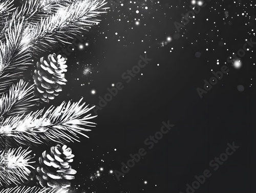 Winter Pine Branches Snow Cones Festive Background