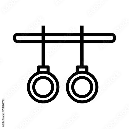 Minimalist illustration of gymnastic rings suspended from a horizontal bar apparatus