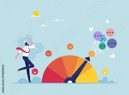 performance rating or customer feedback, credit score or satisfaction measurement, quality control or improvement, feedback from customer pull the arrow to make rating gauge to be excellent
