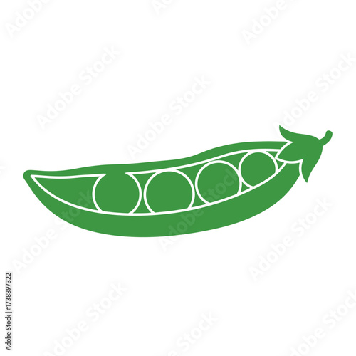 Stylized green pea pod illustration on white backdrop offering organic vegetable simplicity