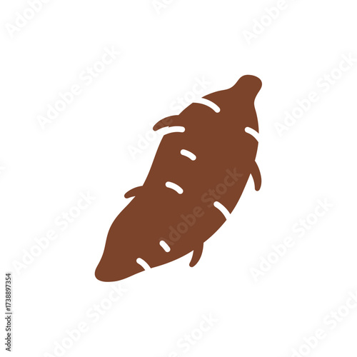 Minimalist brown sweet potato illustration with subtle white streak accents isolated
