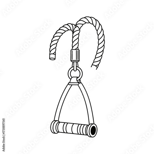 Detailed line drawing of a fitness cable machine attachment for workouts and training
