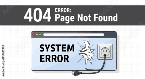 System Error 404 Page Not Found Concept with Broken Plug and Outlet.