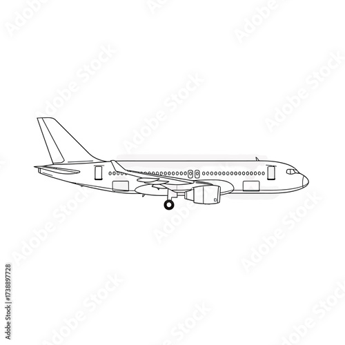 Airplane outline illustration presenting civil aviation in simple monochrome design