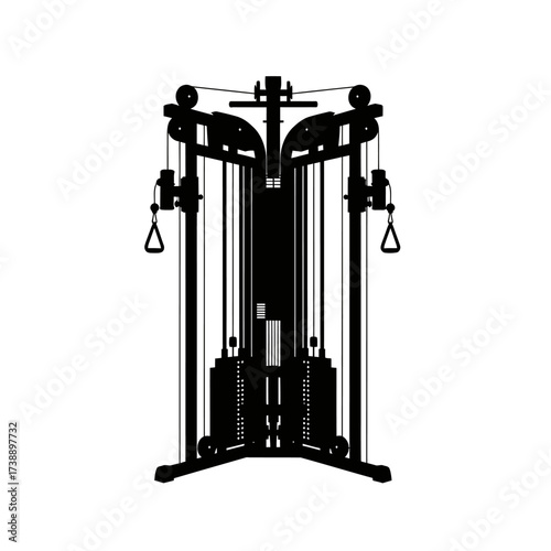 Silhouette of a multifunctional cable cross machine for fitness and strength training
