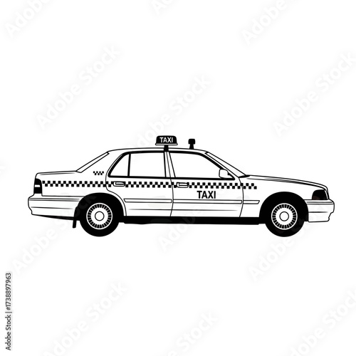 High contrast graphic illustration of a classic taxi cab in a minimalist style perfect for design