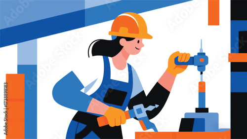 female construction workers Illustrator Artwork Banner Background Design Template 
