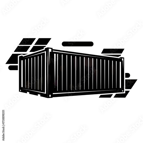 Stylized illustration of a freight container with geometric graphic accents providing emphasis