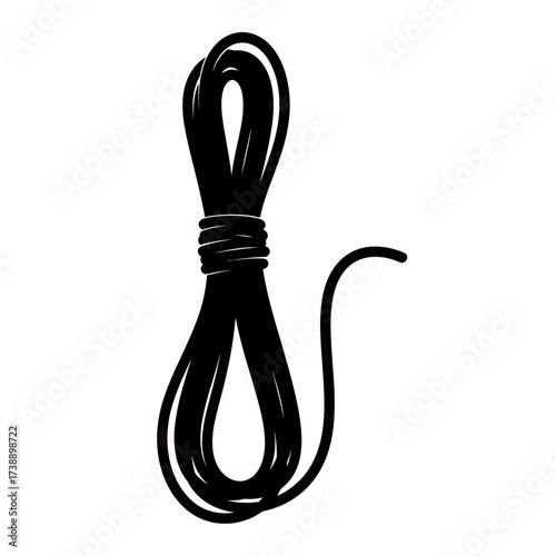 Stylized minimalistic vector illustration of bundled dark string ready for use craftsmanship