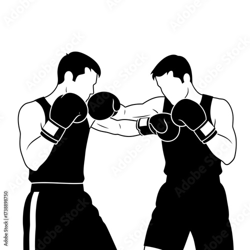 Dynamic boxing match illustration showcasing athleticism and intense competition in monochrome style
