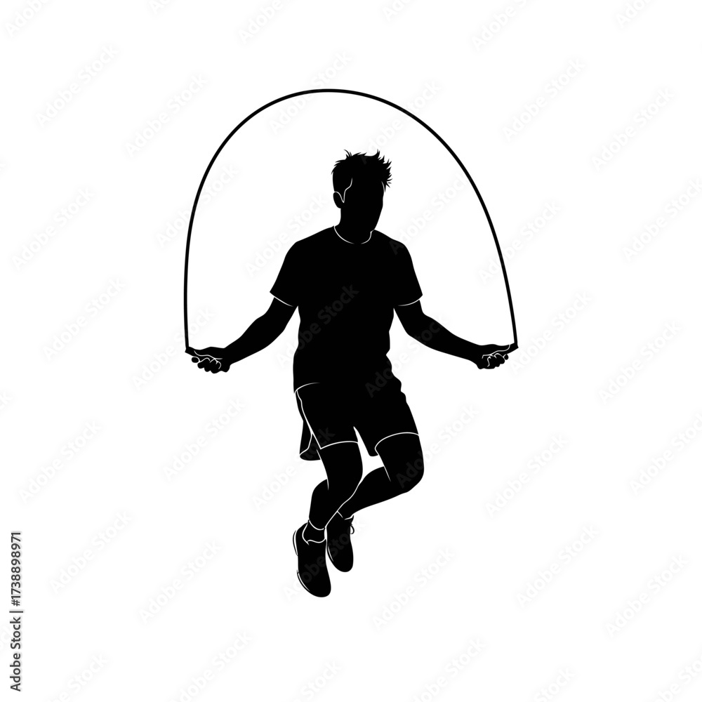 Obraz premium Dynamic silhouette of a person skipping rope capturing movement and fitness activity