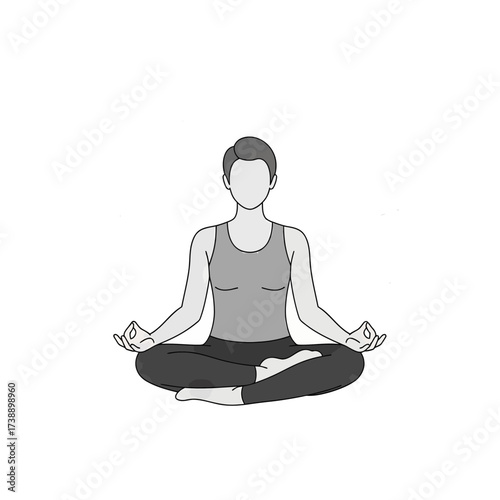 Minimalist yoga illustration showcasing mindful meditation and wellness routine in lotus position