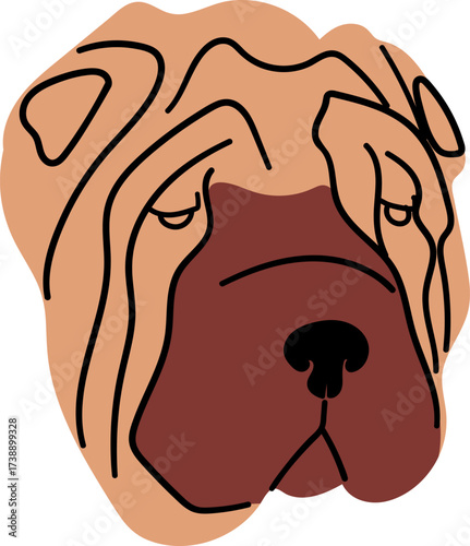 Stylized illustration of a dogs wrinkled face