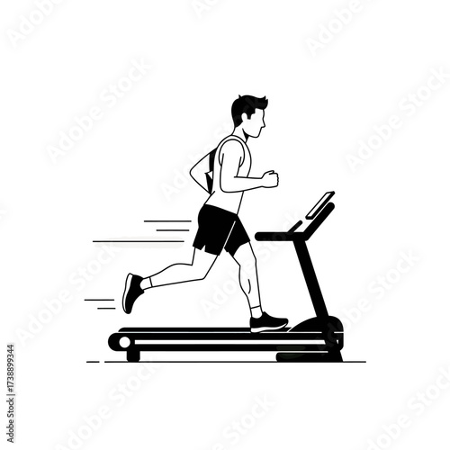 Dynamic vector illustration portraying a man exercising on a treadmill for fitness and health
